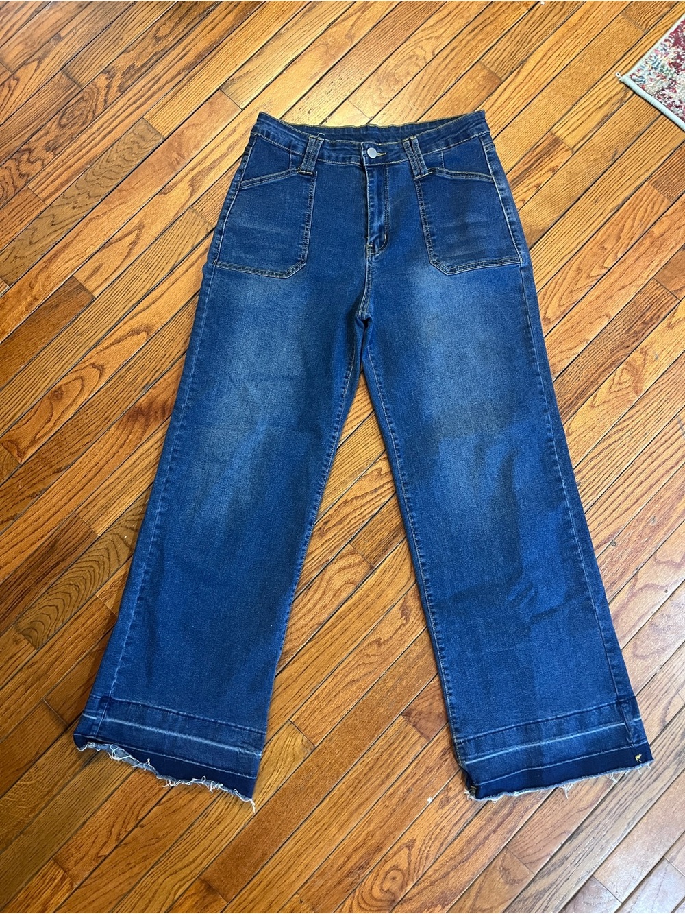 Women’s High Rise Stovepipe Wide-Leg Dark Blue Denim Jeans XL 12 14